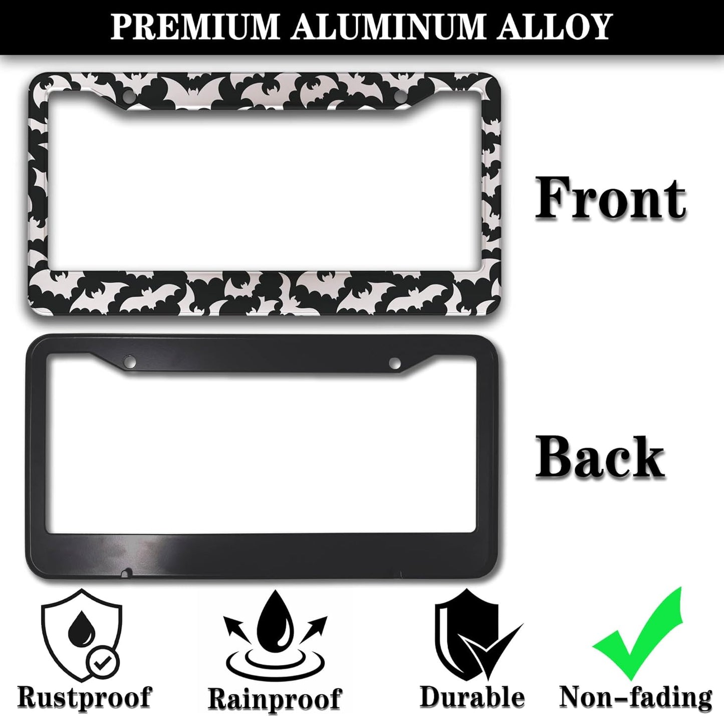 License Plate Cover for Women Black and White License Plate Frames for Men Dense Bats Aluminum Metal Car Accessory 2 Pack with Screw Covers Set