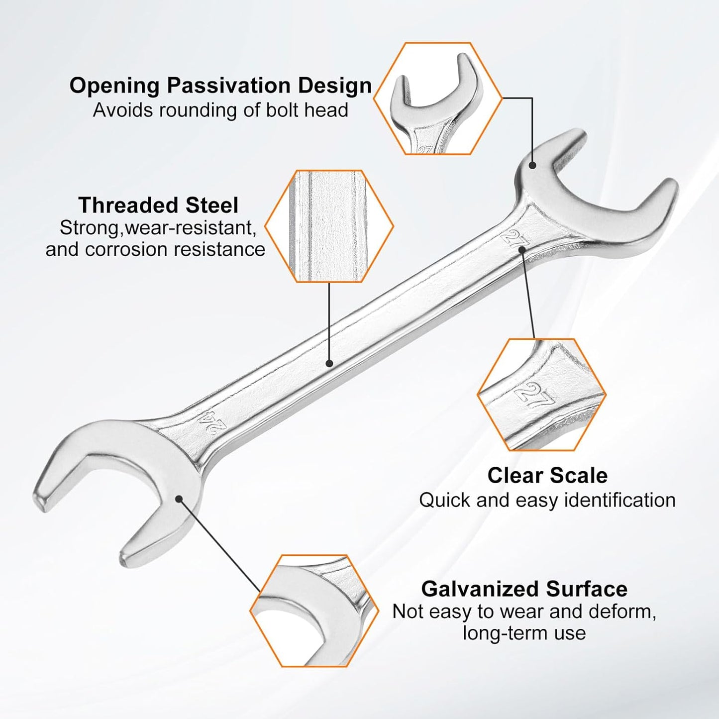 HARFINGTON 2pcs Double Open End Wrench 24mm x 27mm Metric 15 Degree Offset Angle Small Flat Head Wrench Galvanizing Open Ended Spanner for Automotive Repair Furniture Assembly