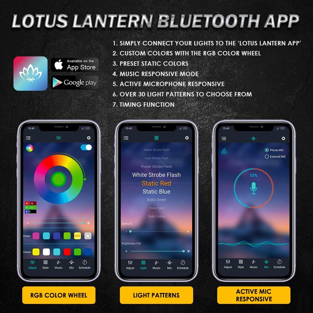 Xprite 4Pcs Underglow LED Lights for Cars, 8 Color RGB 252 LEDs Sound Active Function Music Mode Underglow Kit, Bluetooth APP & Remote Control, Waterproof Underbody Neon Strip Light for Car SUV Truck