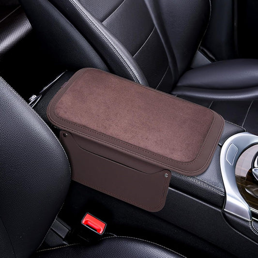Arm Rest Cover for Car with 2 Storage Bags, Central Console Cover Armrest Pad, Suede Leather, Auto Interior Accessories for Most Vehicles, All-Season Comfort, Brown