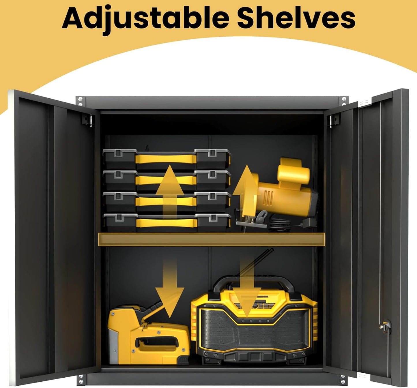 LUCYPAL Garage Storage Cabinet,27.95" H Metal Wall Cabinets with Locking Doors and Adjustable Shelves,Steel Hanging Storage Cabinet for Home Office,Kitchen,Basement,Black