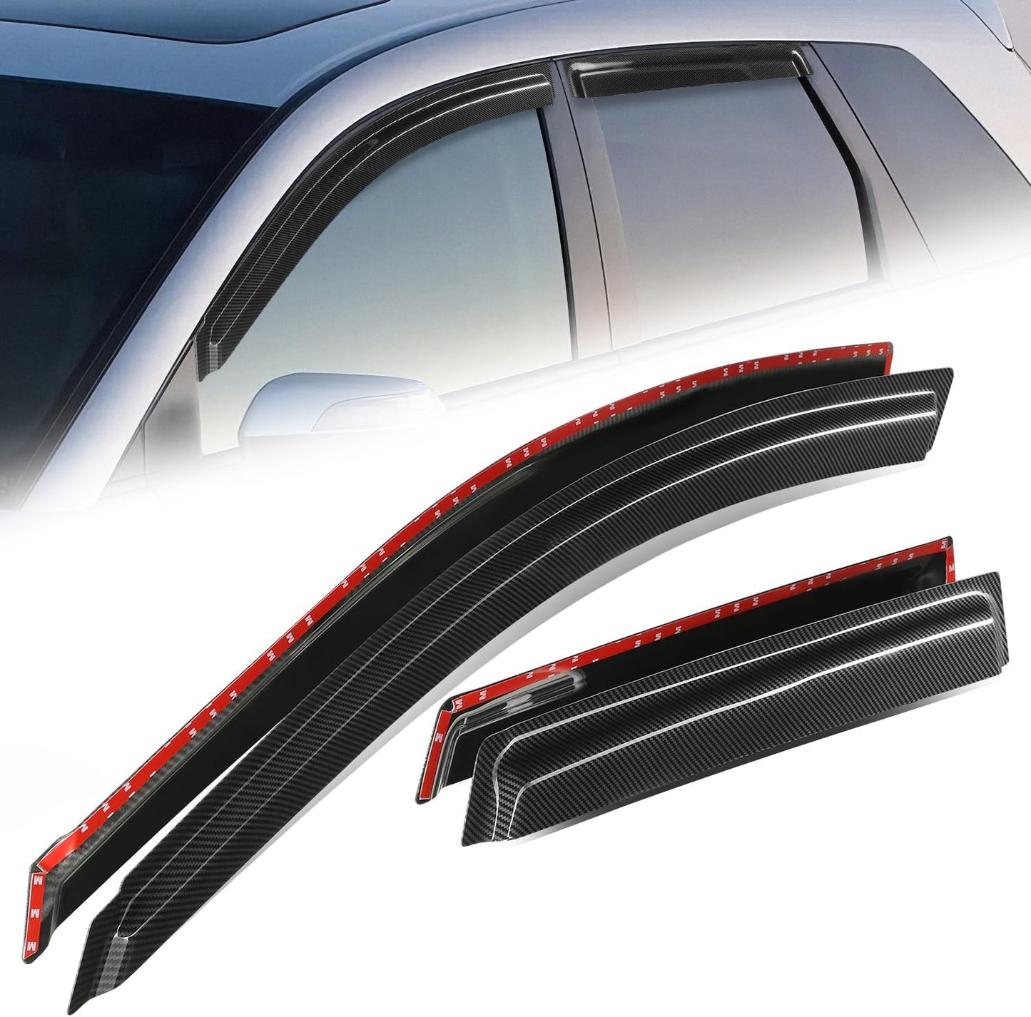 Auto Dynasty 4Pcs Carbon Fiber Pattern Window Visors Compatible with 2007-2012 Acura RDX, Tape-On Front & Rear Window Deflectors Rain Guards Sun Wind Air Side Vent Shade, Glossy Black