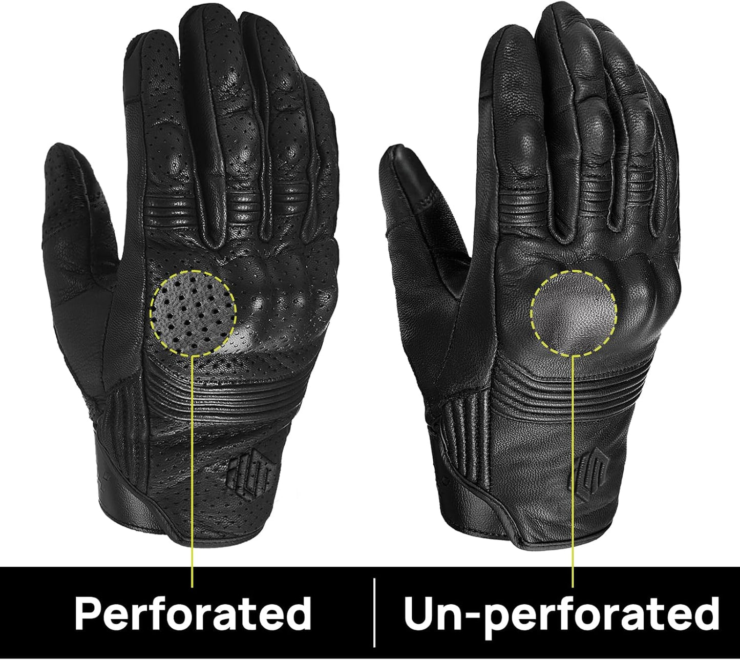ILM Goatskin Leather Motorcycle Motorbike Powersports Racing Gloves Touchscreen for Men and Women Model DN01(XXL, Black Perforated)