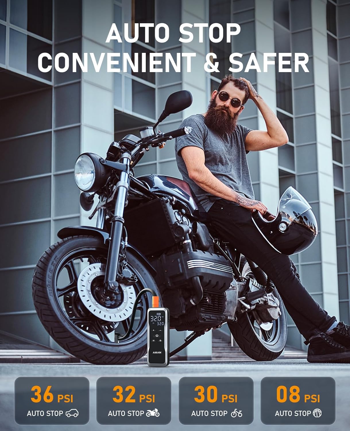 Tire Inflator Portable Air Compressor, Air Pump for Car Tires 150PSI Cordless with Battery and 12V DC, Electric Bike Pump with Pressure Gauge, Auto Shutoff, for Ball, Motorcycle Accessories