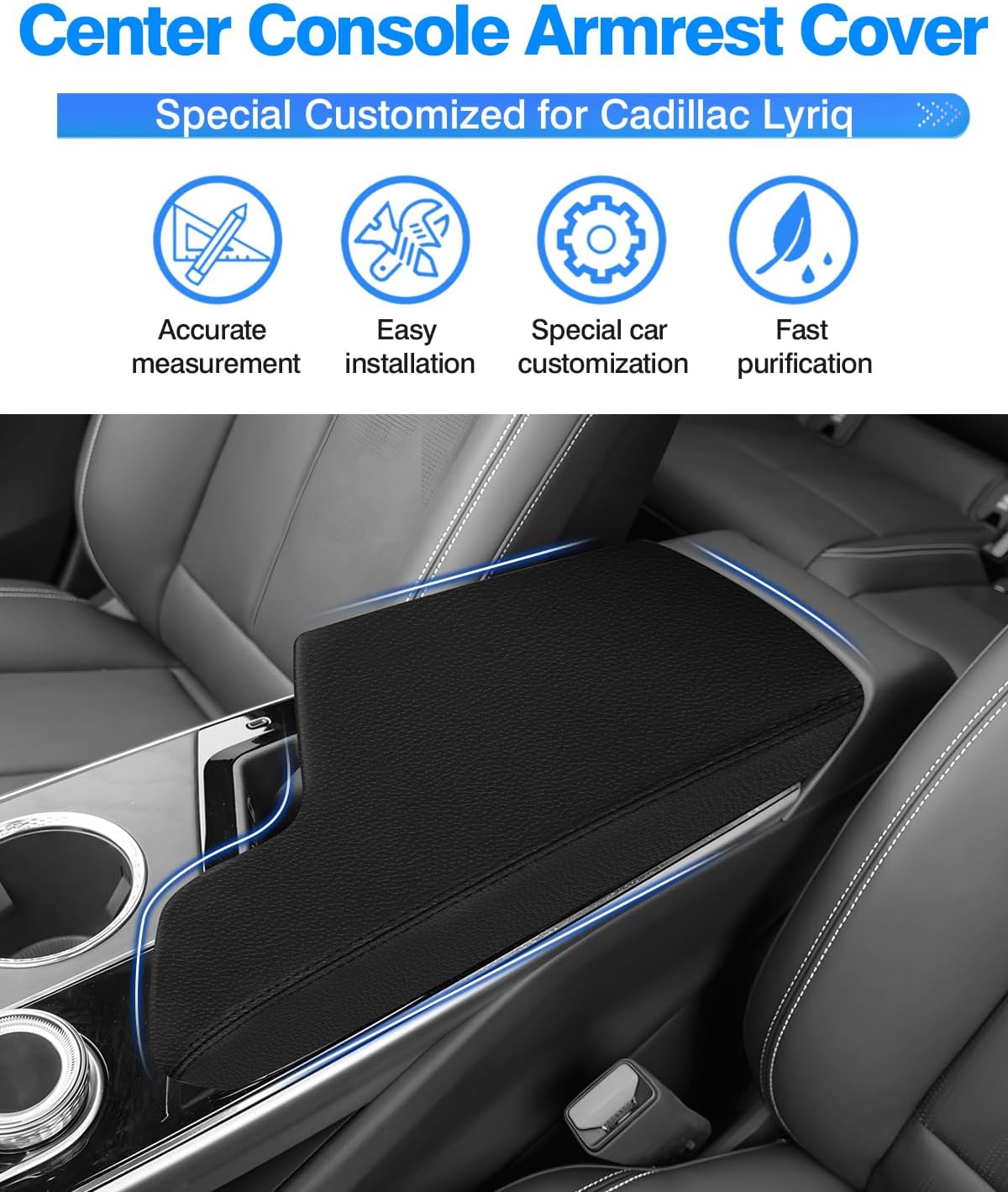 Autorder Center Console Cover for 2023-2025 2026 Cadillac Lyriq Accessories Armrest Cover Anti-Scratch Middle Console Pad Leather Armrest Protector