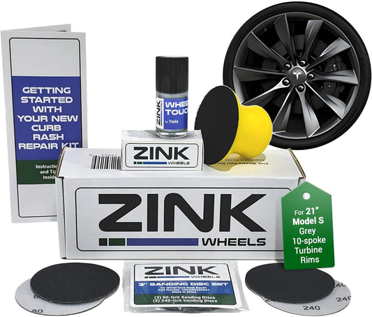 Premium Tesla Wheel Curb Rash Repair Kit for Model S 21-inch Grey Turbine Rims - DIY Kit with Color-matched Touch Up Paint - Made in USA