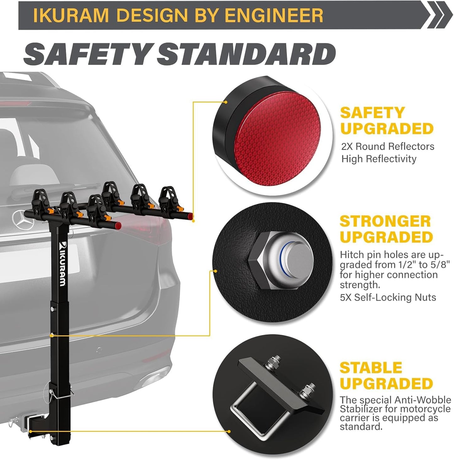 3 Bike Rack Bicycle Carrier Racks Hitch Mount Double Foldable Rack for Cars Truck SUV Fits 2" Hitch Receiver, Including Anti-Rattle Hitch Tightener