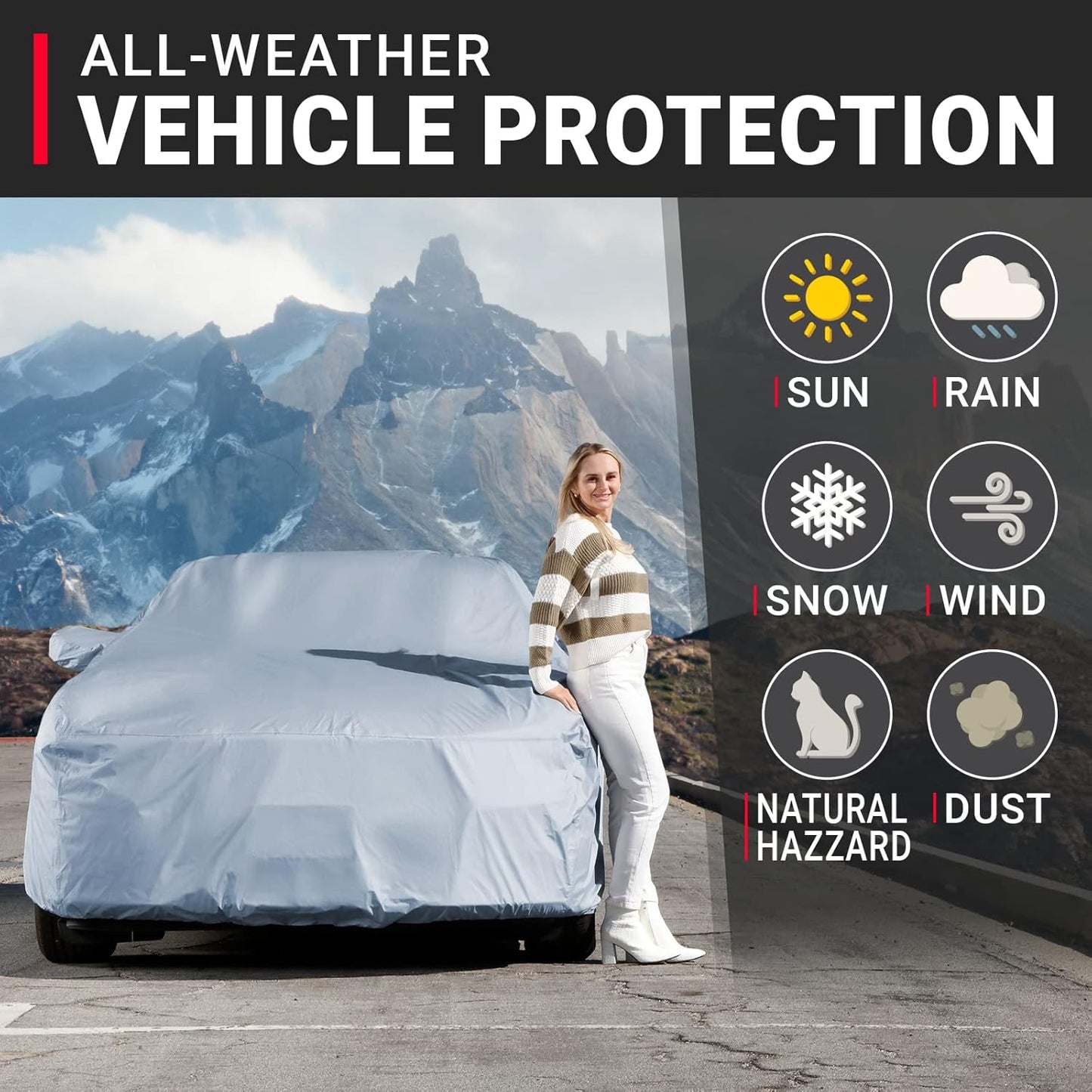 iCarCover Premium Car Cover for 1990-2001 Chevy Lumina Sedan Waterproof All-Weather Automobiles Custom Fit Indoor Outdoor UV Snow Protection Covers with Straps and Bag