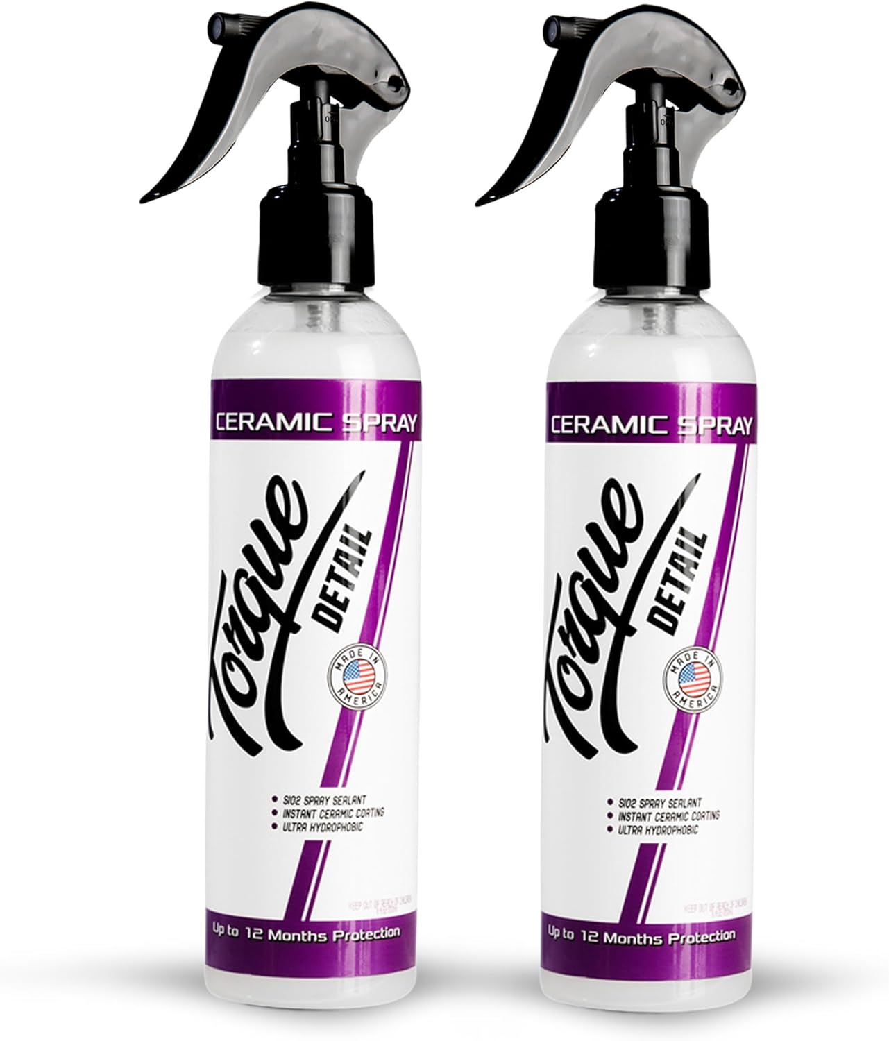 Torque Detail Ceramic Spray - Easy to Apply, Ceramic Coating Spray - Proprietary Silica Formula (Nano SiO2) Seals & Shields Car’s Clear Coat - Hydrophobic Protection & High-Gloss Shine (2-Pack 8 oz)