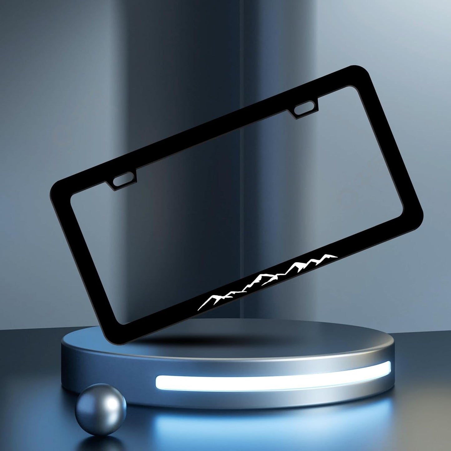 Black White Mountains License Plate Frame Mountain License Plate Frames Personalise Stainless Steel Funny Design Compatible with Standard License Plate Holder for USA Canada 6 X 12 Inch with Screws