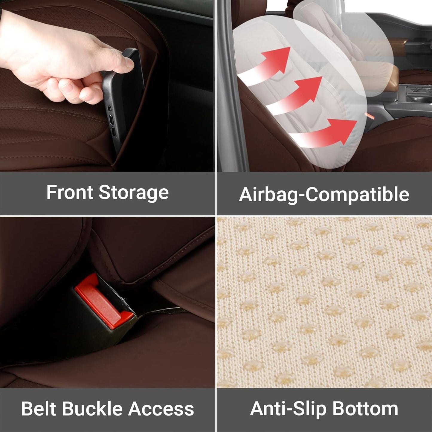 Coverland Custom Car Seat Covers Compatible with 2019-2025 RAM 2500 Crew Cab - Premium Leather Non-Slip Memory Foam Waterproof Cover Interior Protector Full Set-Dark Brown [See Size Chart-Size X129]