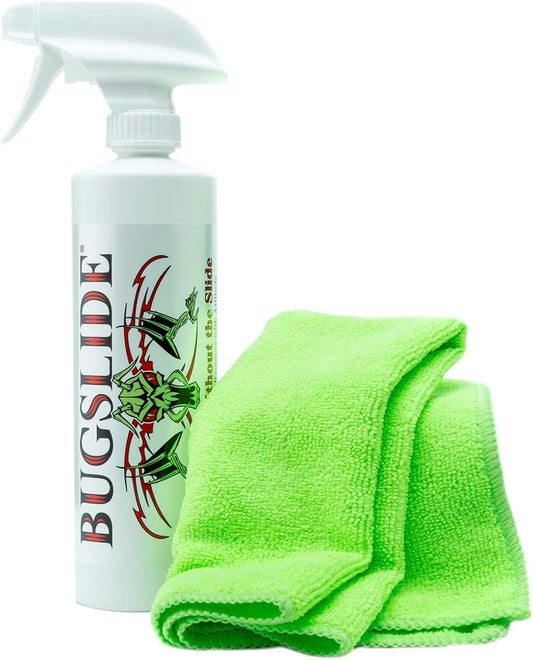 BugSlide 16 Oz Shop Kit Cleaner and Polisher with Microfiber Towel, Tree Sap Remover, Waterless Detailer for Removing Bugs Without Scratching, Shining and Degreasing All Surfaces