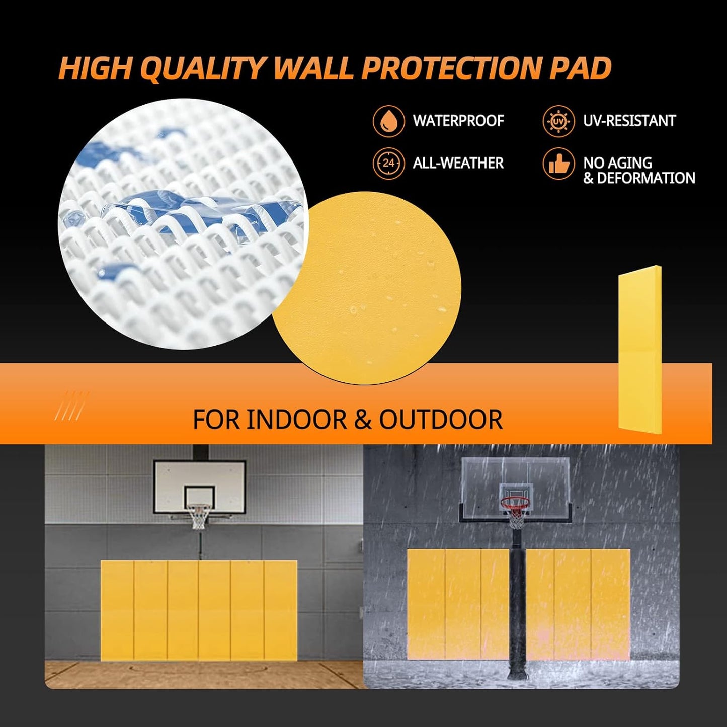 PROGOAL 2"/4" Thick Foam Protection Wall Pad，Gym Basketball-Court Protectors，Durable Waterproof Padding for Wall-Mounted Basketball Hoops(60" L x 20" W)…