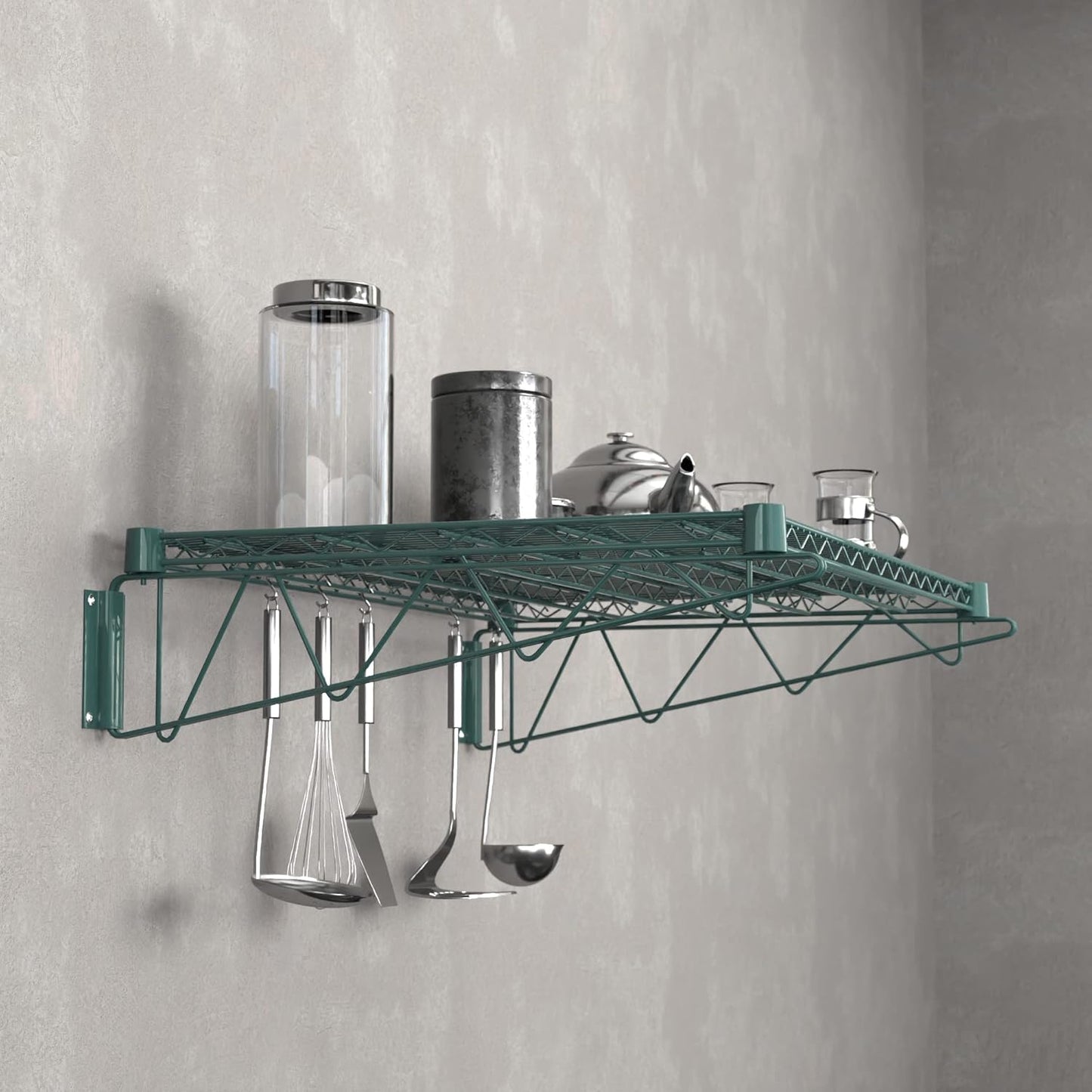 24" x 36" Green Epoxy Wire Wall Mount Shelf