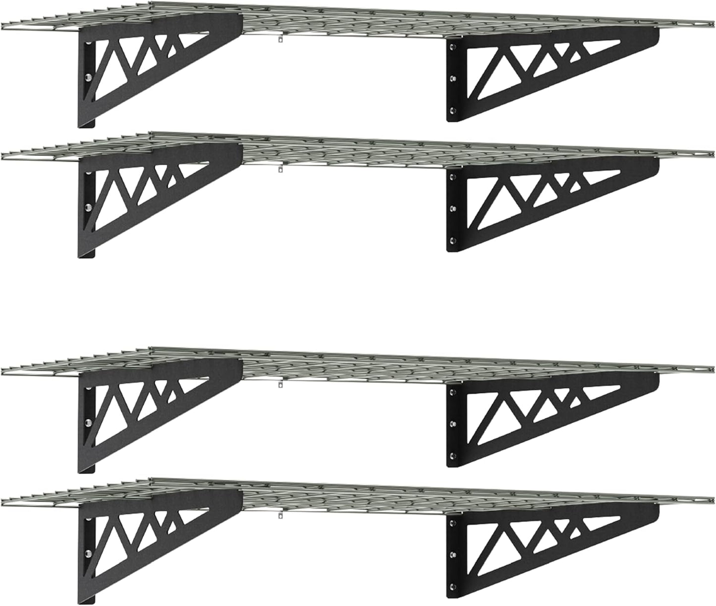 SafeRacks Wall Shelves - 4 Pk 24"x48" Wall Mountable Shelving Unit for Storage Rack, Pantry Shelves, Utility Shelving, Heavy Duty Shelves w/8 Accessory Hooks, 500lbs Capacity, Hammertone