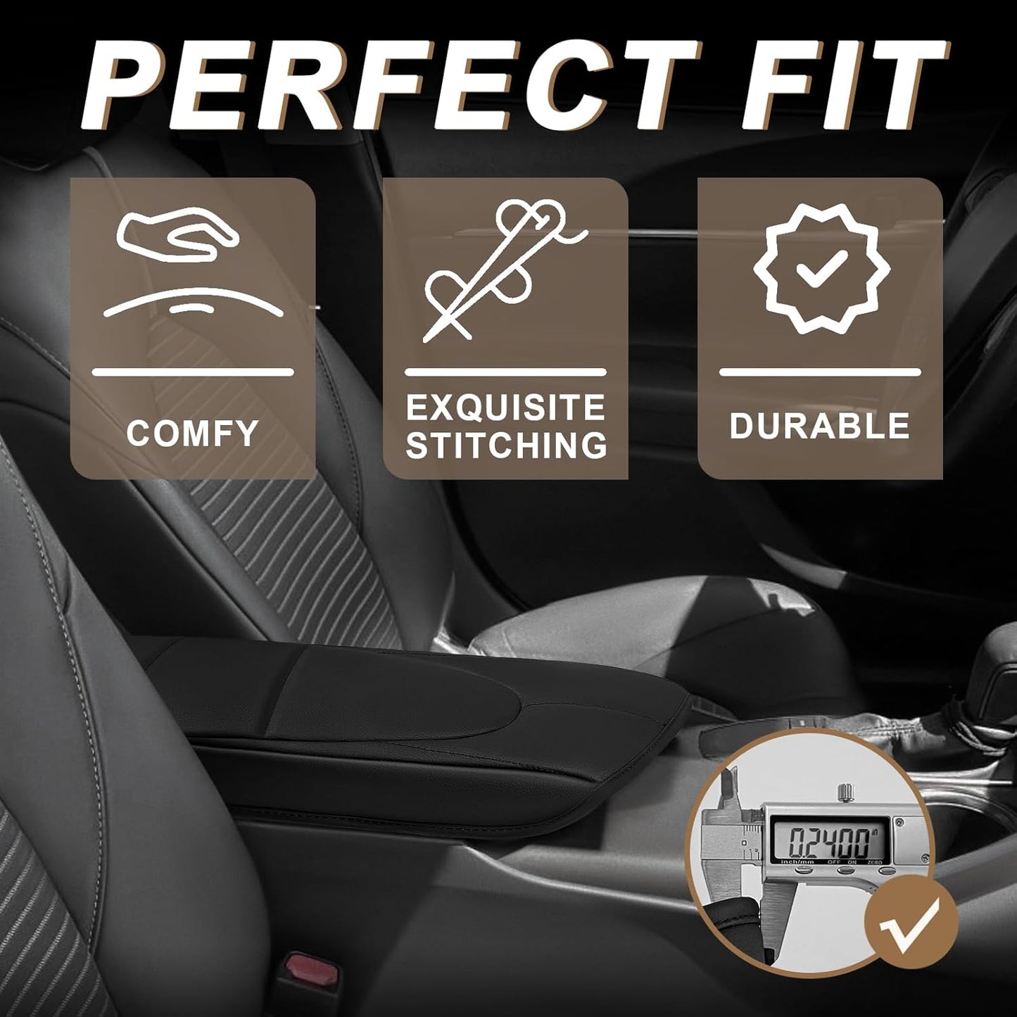 Muslogy Center Console Armrest Cover Compatible with Toyota Camry 2018-2024 Comfort Armrest Pad Arm Rest Cushion Vegan Leather Protector Regular Thick