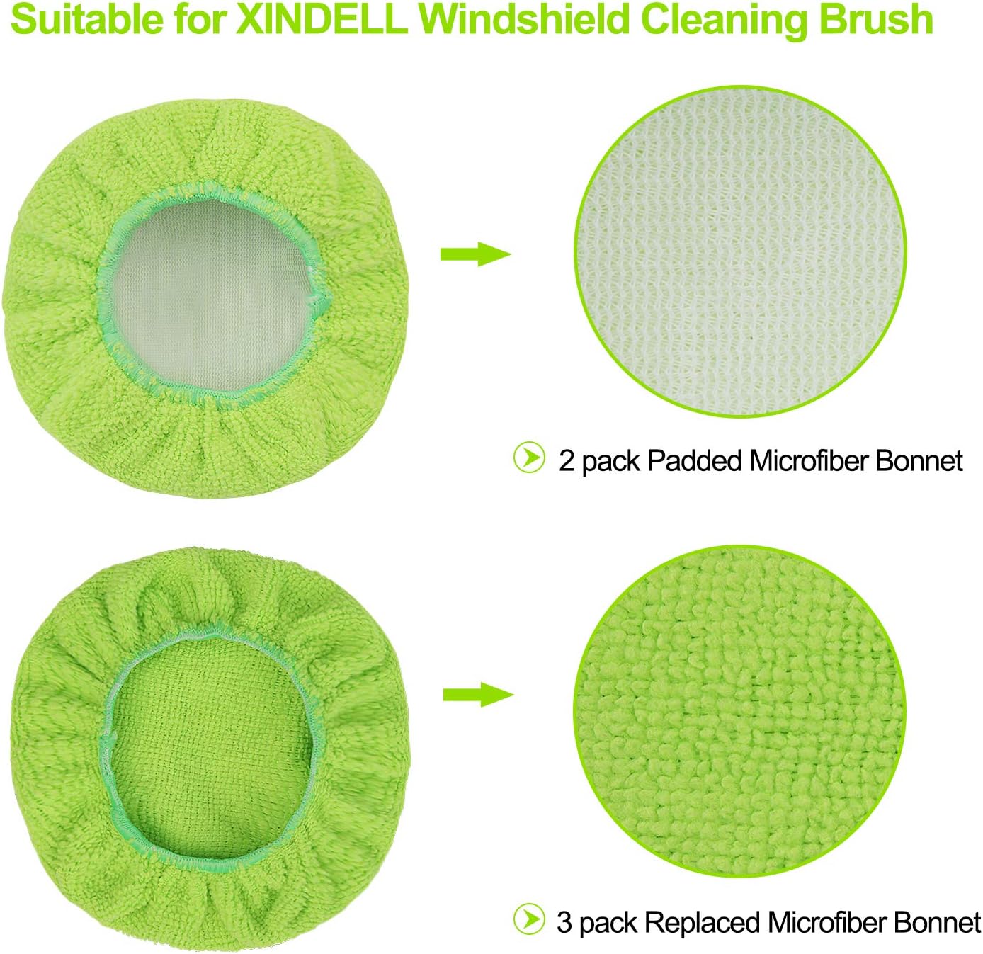 XINDELL 5 Pack Microfiber Pads – Replacement Heads Cover for Xindell Windshield Cleaner Tools. Washable & Reusable Triangle Pads (Green). Fits Window Reach Tool - Handle Not Included