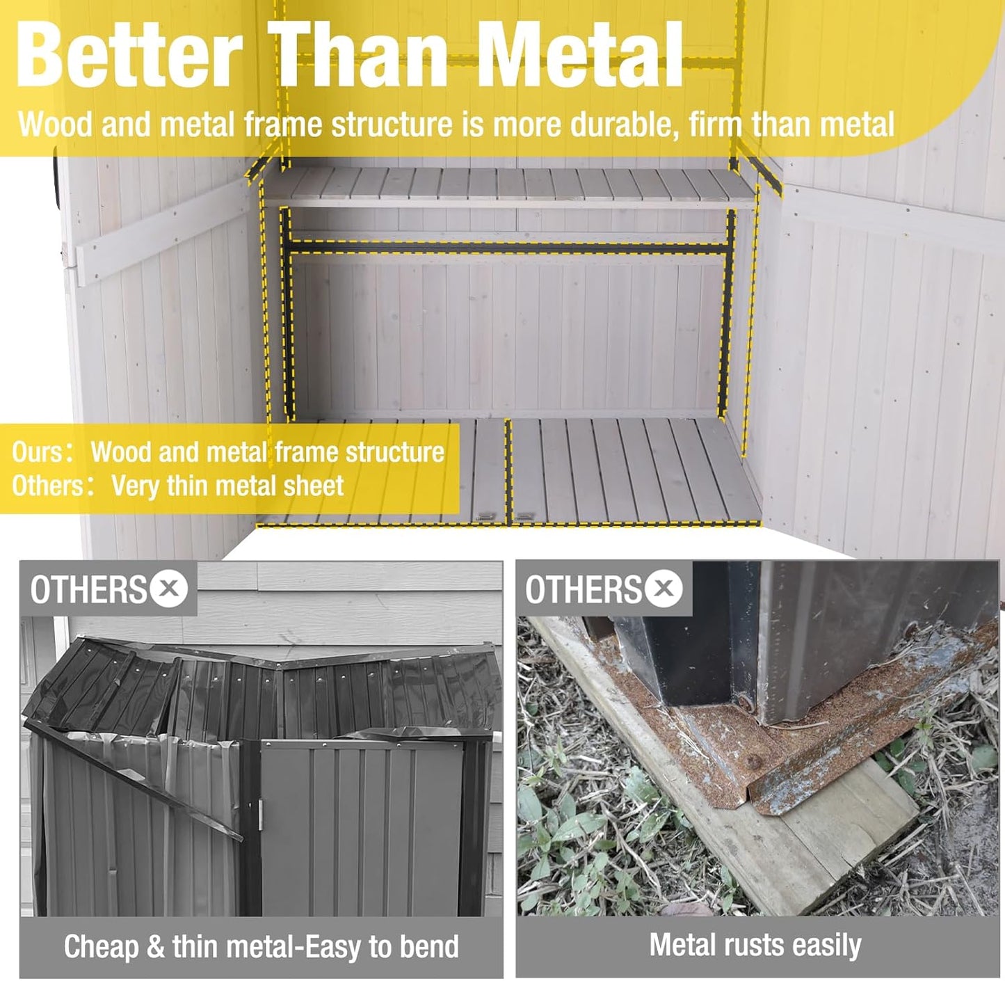 Aivituvin Outdoor Storage Shed Upgraded with Strong Metal Frame Garden Tool Shed Storage House Cabinet with Adjustable Shelfs and Wooden Floor 4.6 x 2.42FT (Off-White)