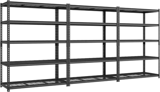 SONGMICS 5-Tier Storage Shelves Set of 3, Heavy-Duty Garage Shelving, Adjustable Shelving Unit, Steel Shelf, Boltless Assembly, for Garage, 2,200 lb Load, 24 x 144 x 72 Inches, Ink Black UGLR454B03