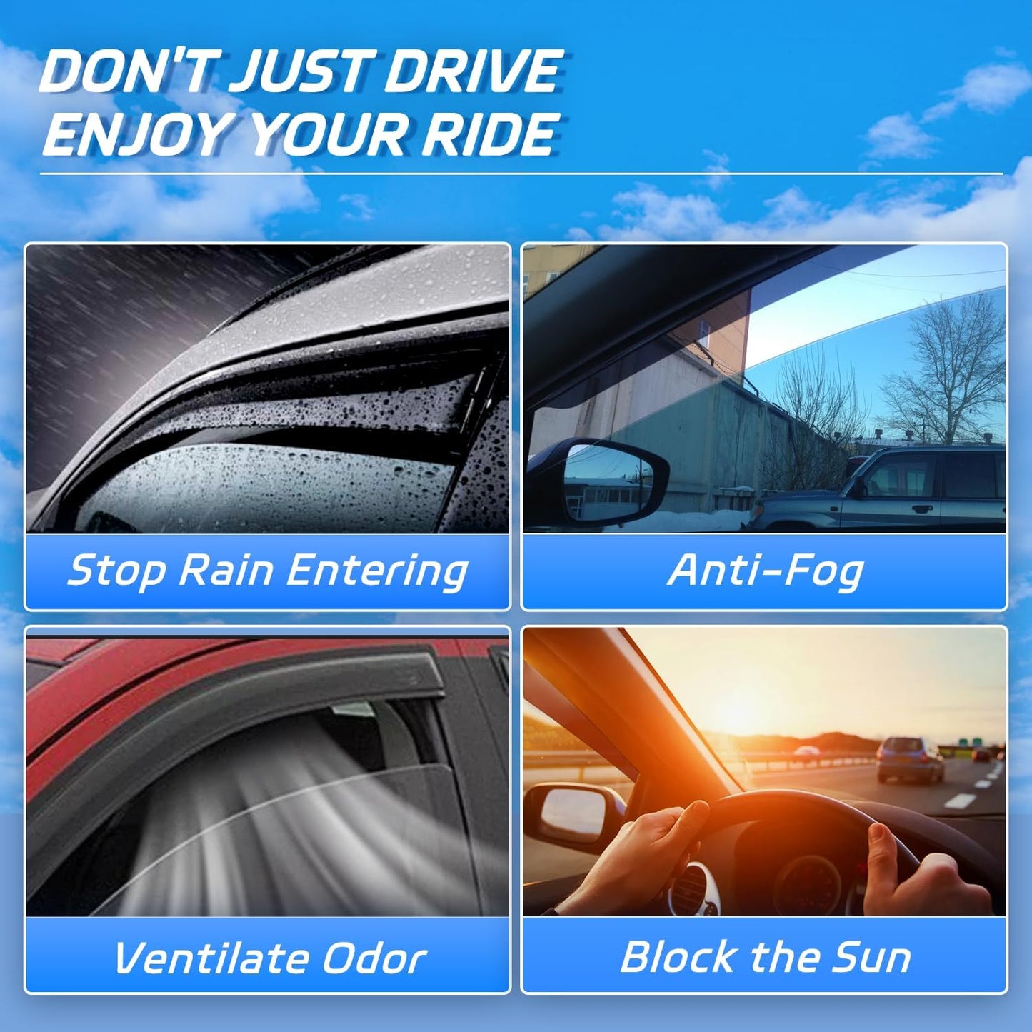 Tape-On Rain Guards Fit for 2023 2024 2025 Chevy Colorado/GMC Canyon, Outside Mount Window Visor, Smoke Tinted Sun Vent Shade Deflector, 4pcs