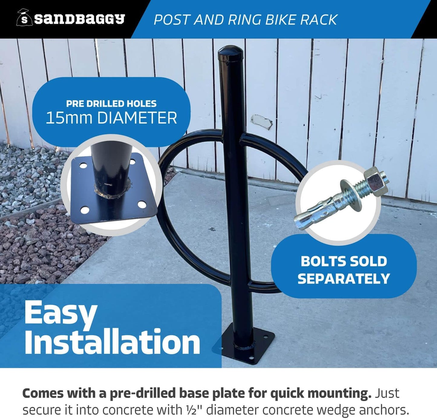 Sandbaggy Post and Ring Bike Rack - Commercial Bike Racks - Galvanized Steel - Anti-Theft Design - In Ground, Apartments, Sidewalks, Industrial (Orange, 2)