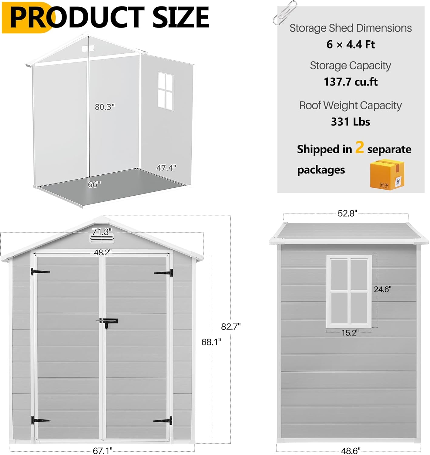 6 * 4.4 FT Resin Outdoor Storage Shed Plastic Shed with Floor, Reinforced Floor for Patio Furniture, Gardening Tools, Lawn Mower, Plastic Garden Shed with Lockable Door for Backyard (Gray)