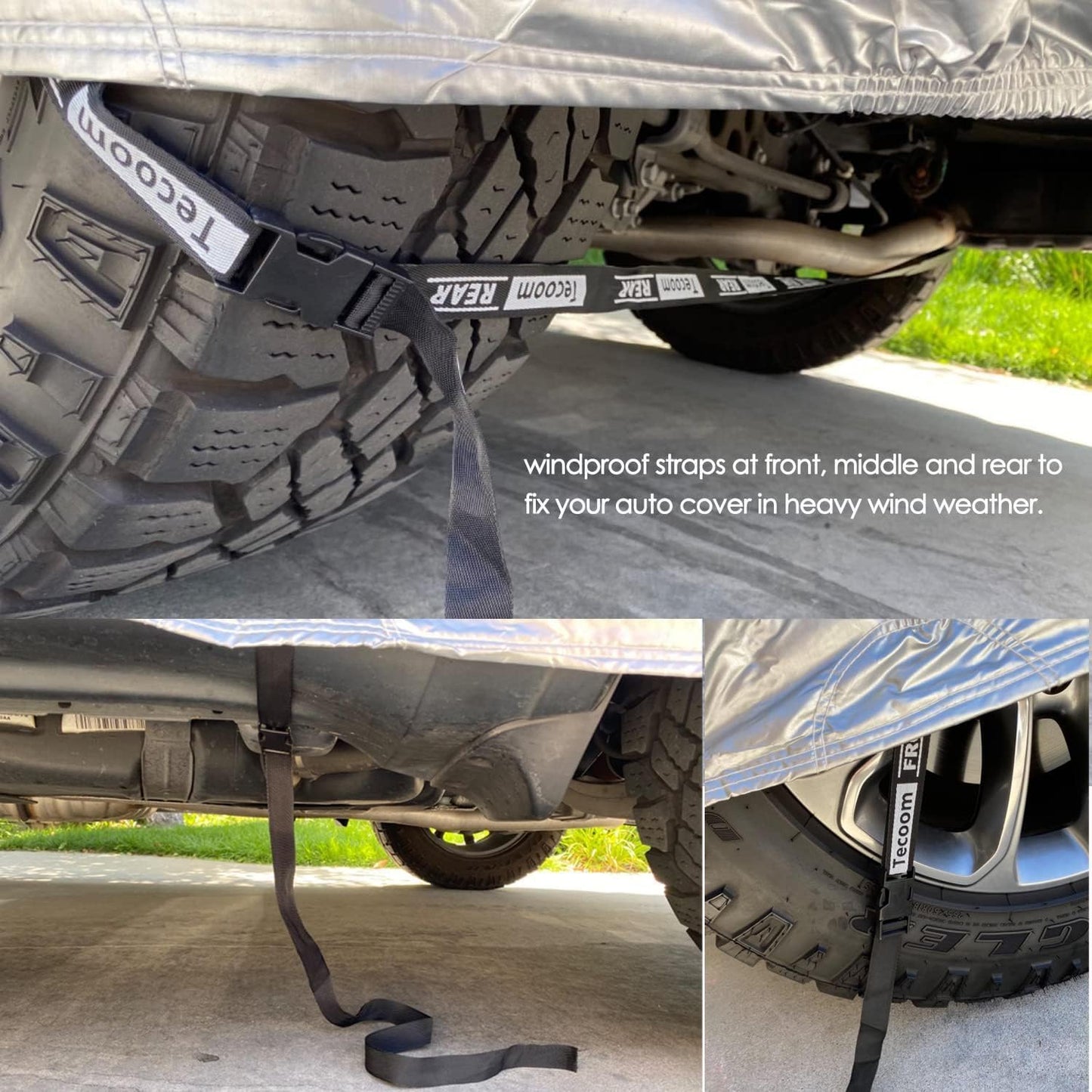 Tecoom Hard Shell Zipper Design Waterproof UV-Proof Windproof Car Cover for All Weather Indoor Outdoor Fit 206-215 Inches Full-Size SUV/Van