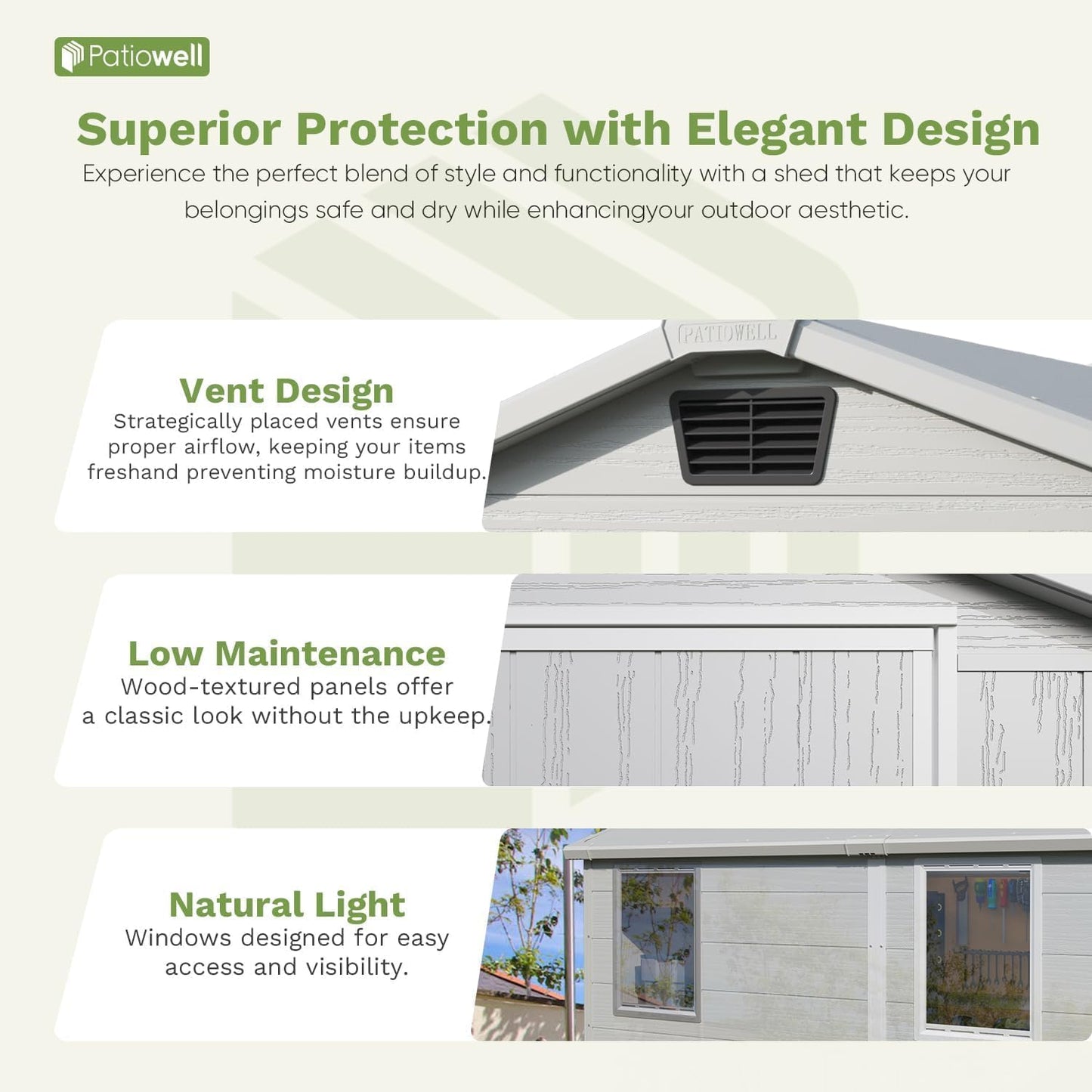 Patiowell 6x8 FT Outdoor Storage Shed with Floor - Resin Tool Shed with Lockable Door & 2 Windows, Easy Assembly for Garden, Backyard, Lawn Equipment, Light Gray