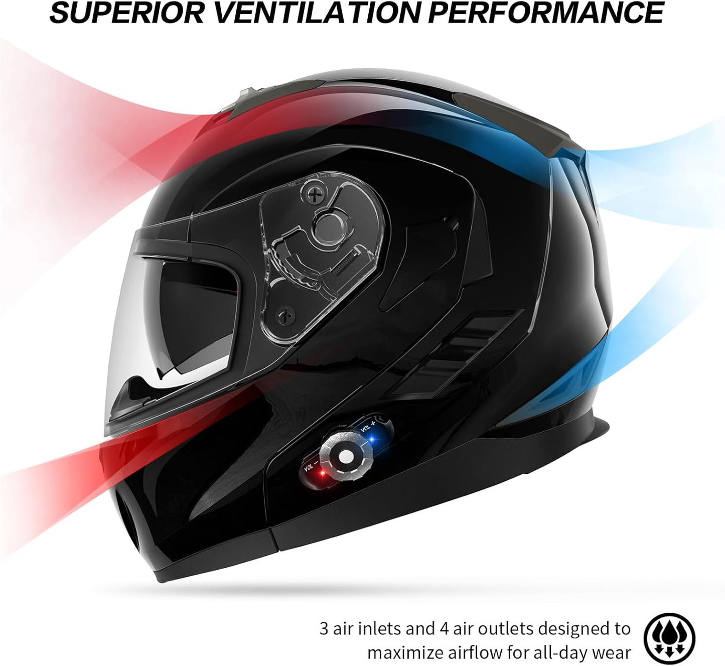 Motorcycle Helmet Bluetooth 5.0 Integrated New EPS FreedConn BM2-S Modular Flip Up Dual Visor Motorbike Helmet DOT FMVSS-218 Approved MP3 FM for Adults Men Women(Large, Glossy Black)
