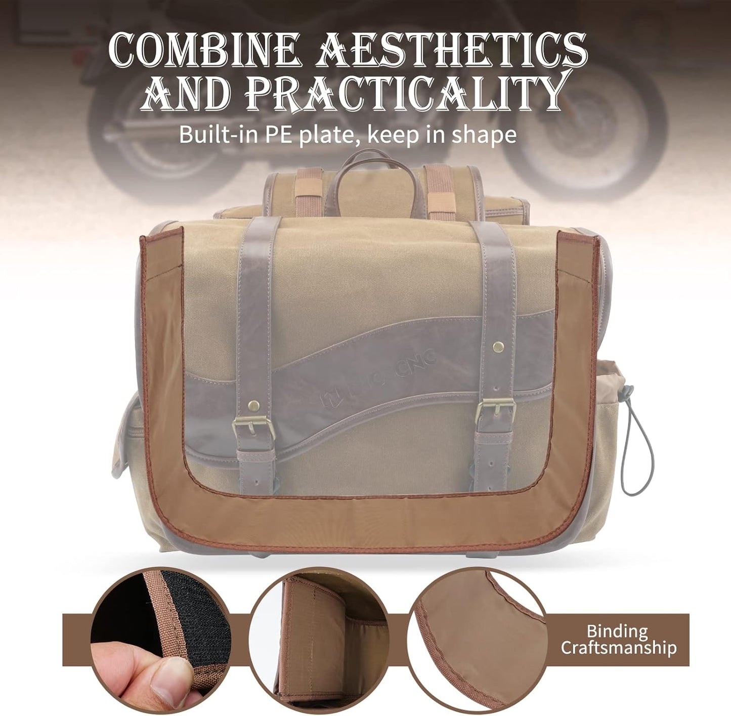 NICECNC Motorcycle Saddle Bags, Vintage Oil Waxed Canvas Motorcycle Saddlebags, Motorcycle Panniers Side Throw Over Saddle Bags Compatible with Harley Honda Suzuki Yamaha Adventure Street Glide Brown