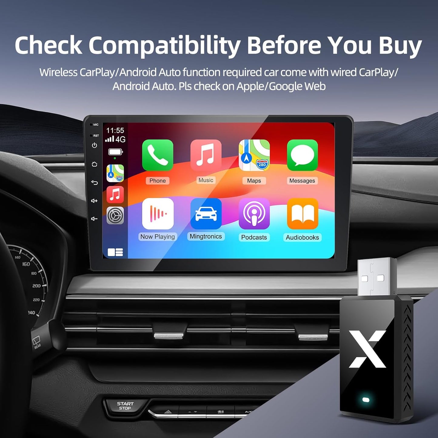 F1 Wireless CarPlay Adapter & Android Auto Adapter – 2-in-1 Car Play Dongle for iPhone & Android, Dual 5G Chips, Auto Cooling, Compatible with Car has Factory Wired CarPlay/AndroidAuto Features