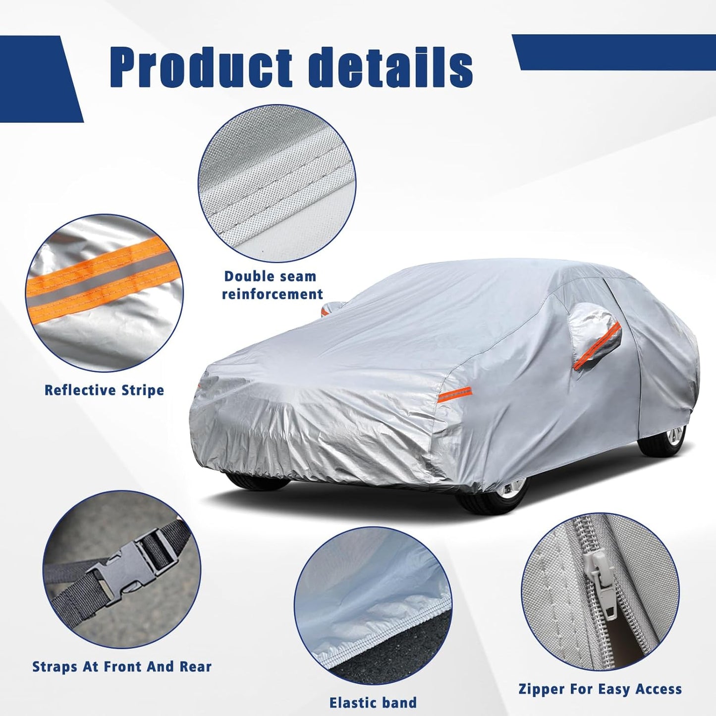 Kayme 6 Layers Car Cover Custom Fit for Toyota Camry Sedan/Solara (1996-2025) Waterproof All Weather for Automobiles, Outdoor Full Cover Rain Sun UV Protection with Zipper Cotton/Silver