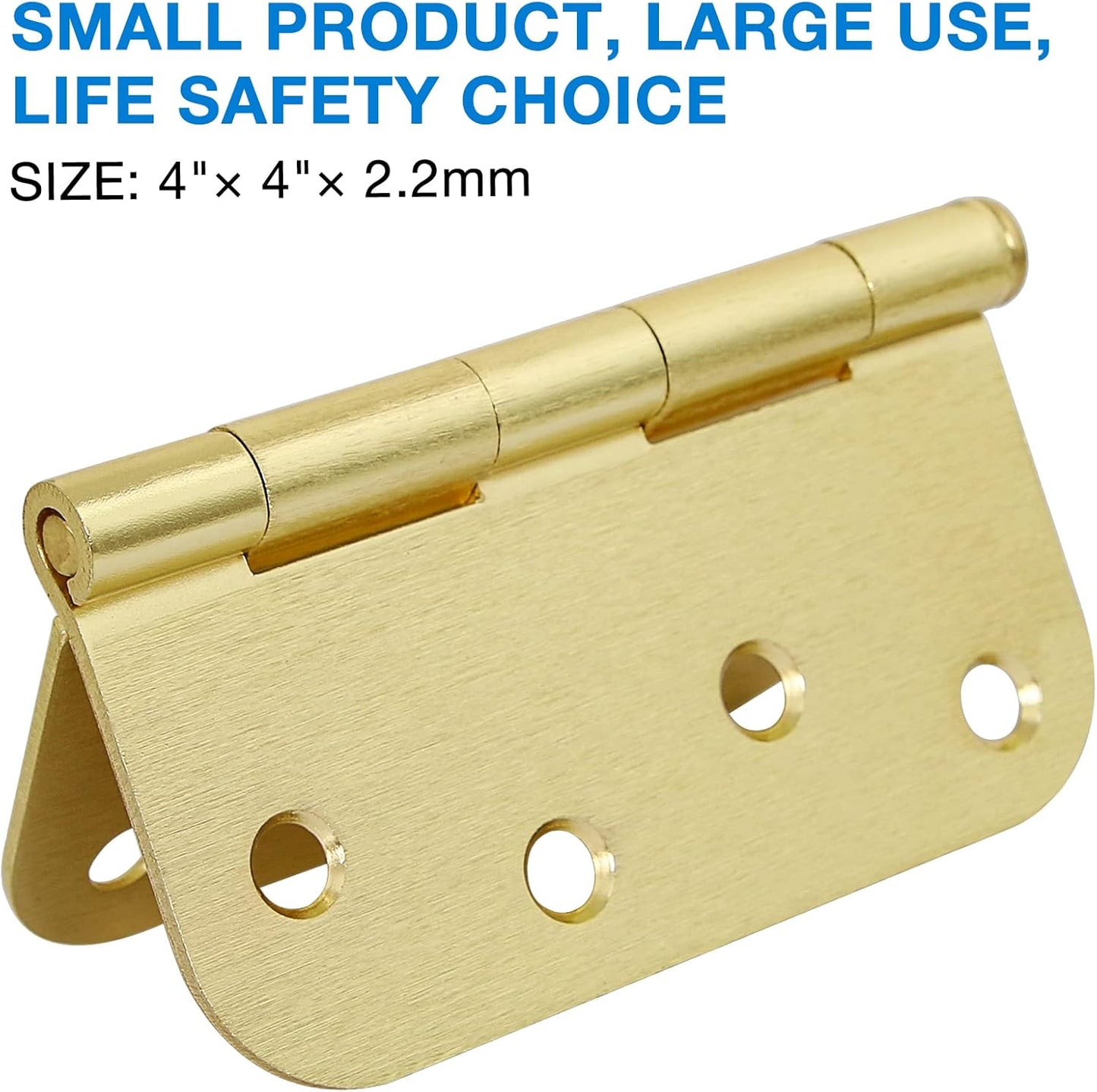 18 Pack 4 In Exterior Door Hinges Outdoor Brushed Brass Door Hinges Satin Gold 4 Inch 5/8"Radius Interior Door Hinges Rounded Front Hardware for Home,Heavy Duty Gate,Furniture,Entry Residential Hinges