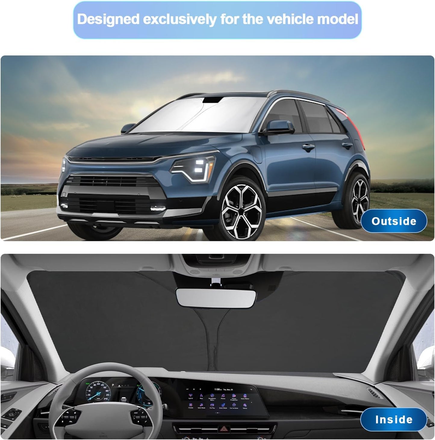 SXCY for 2017-2025 2026 Kia NIRO Windshield Sunshade for 2023-2026 Kia NIRO Accessories 2021-2024 2025 2026 NIRO EV Sunshade Foldable Sun Shield 2023-2025 2026 NIRO PHEV Sun Shade Block UV Rays