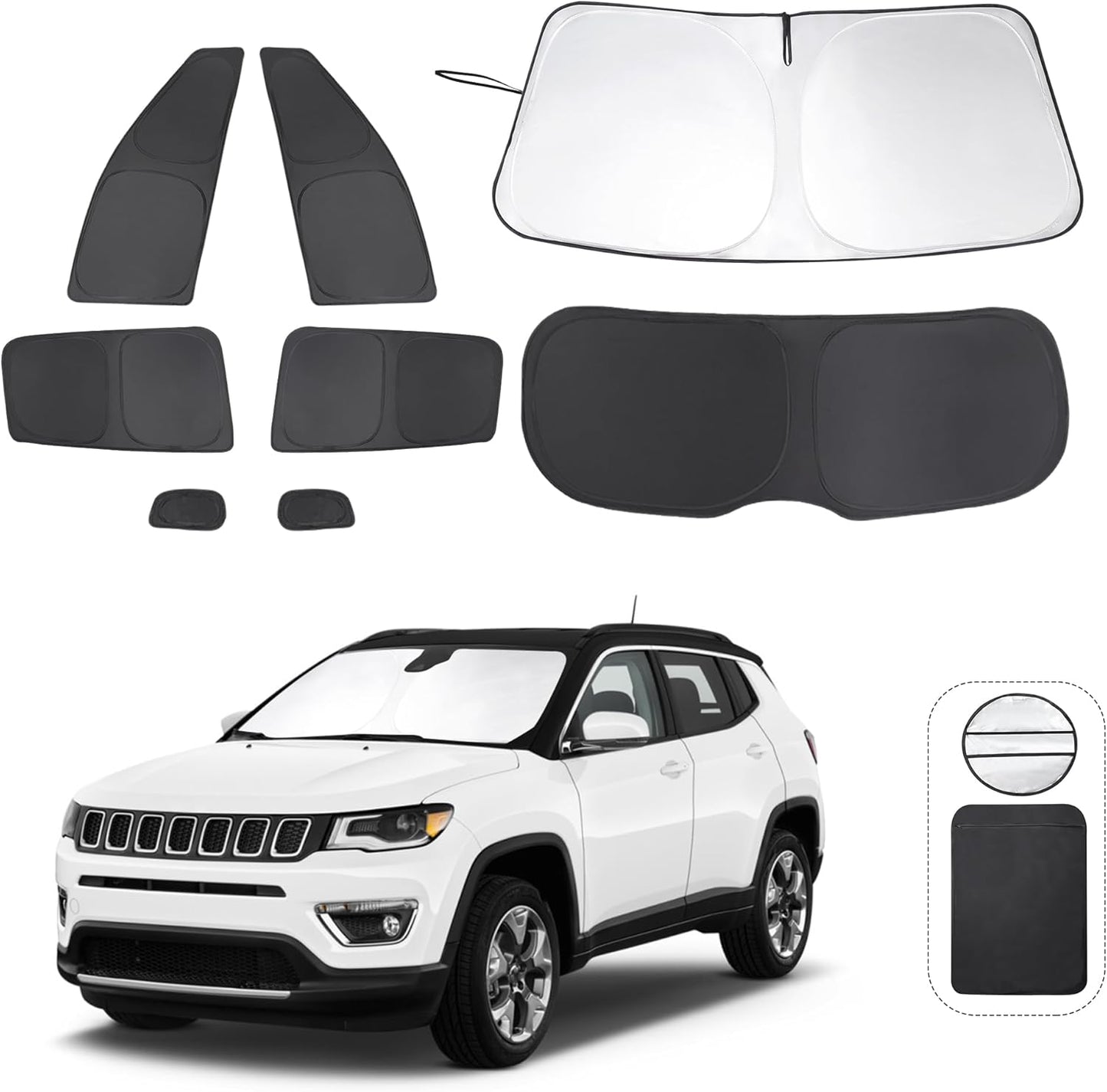 TINGLU Window Shades for Jeep Compass 2017-2024 Accessorie Car Side Full Windows Rear Triangular Windshield Sun Shade Sun UV Rays & Privacy Protection for Camping,Napping,and Relaxing 8PCS