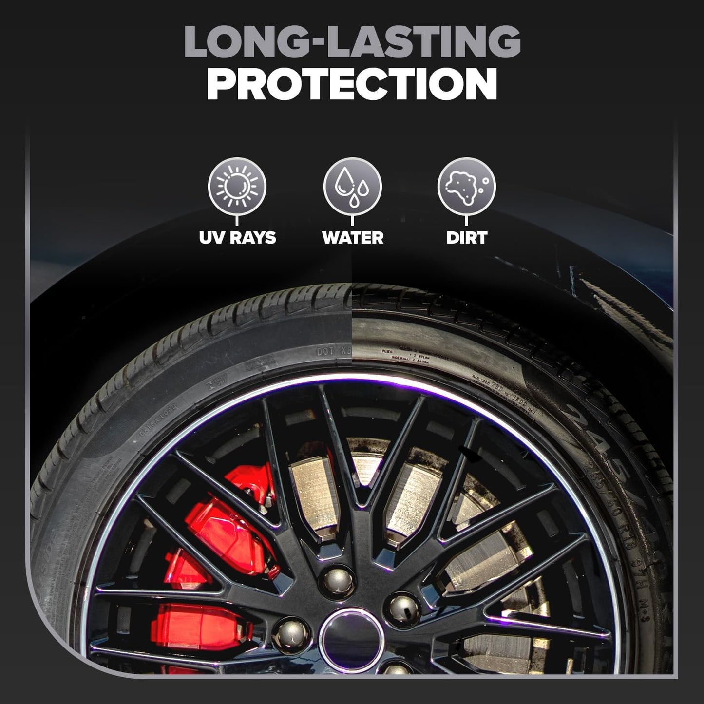 Carfidant Tire Shine Spray - Black Satin Finish - Premium Car Tire Dressing - Long Lasting - No Sling No Grease Formula with UV Protection - 18 fl. Oz with Applicator Pad