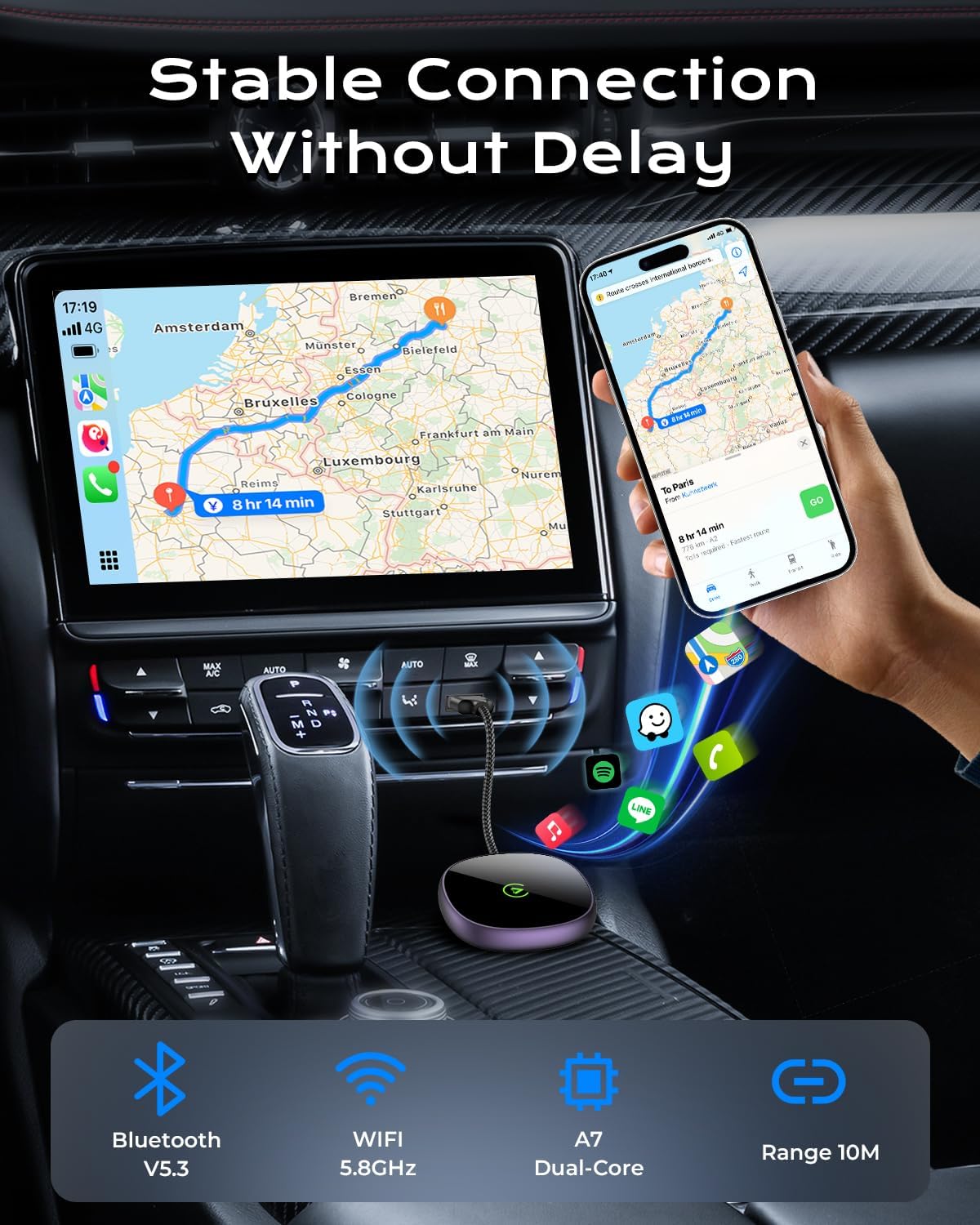 Wireless Carplay Adapter for iPhone & Android Auto 2-in-1, Stable, Plug & Play Low Delay Carplay Wireless Adapter Convert Wired to Wireless Apple Car Play Dongle for iOS 10+/Android 11+ (Purple)