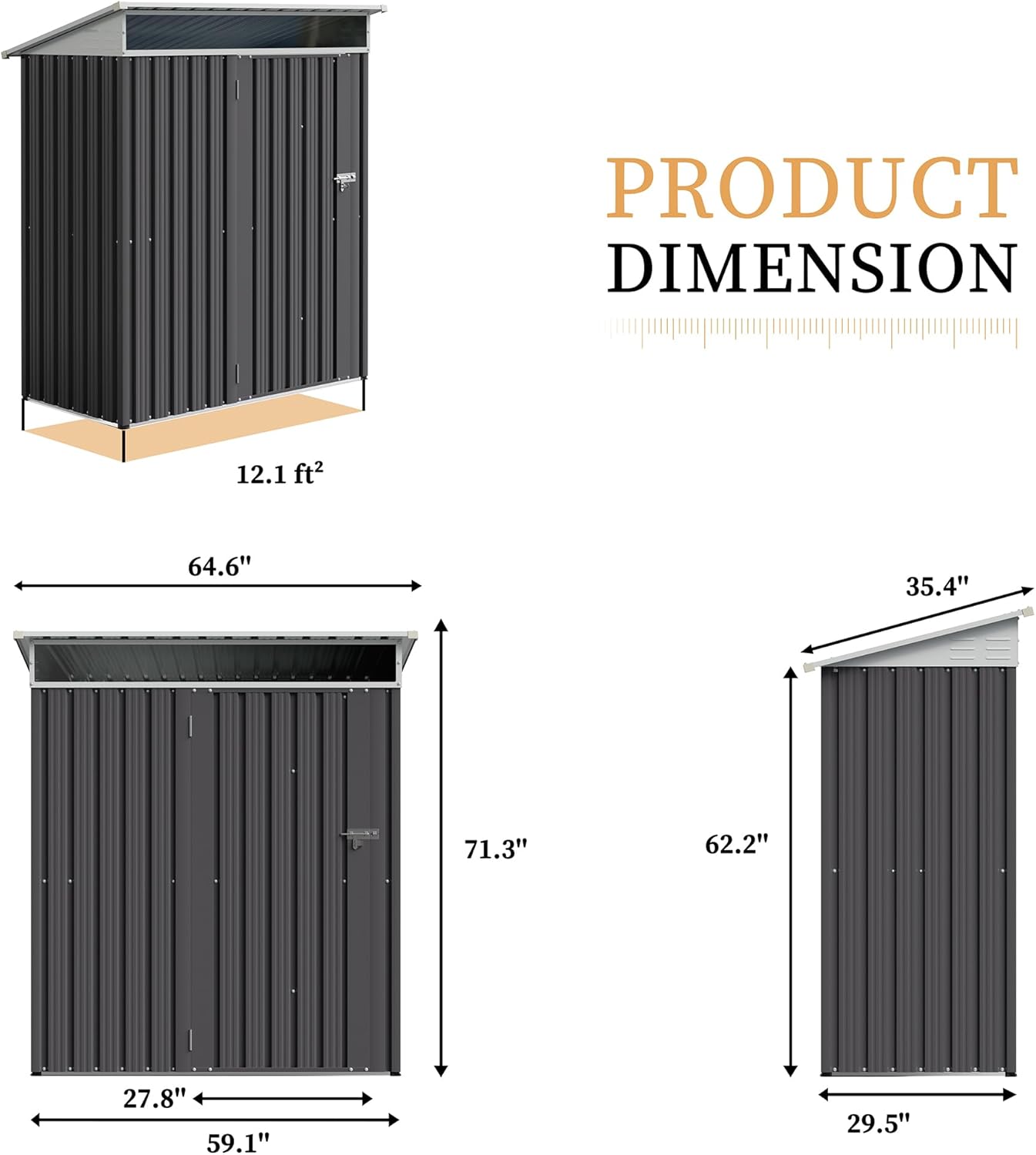 Vongrasig 5 x 3 x 6 FT Outdoor Storage Shed Clearance, Metal Garden Shed with Large Window and Lockable Door, Anti-Corrosion Waterproof Tool Shed for Backyard Patio, Lawn (Dark Gray)