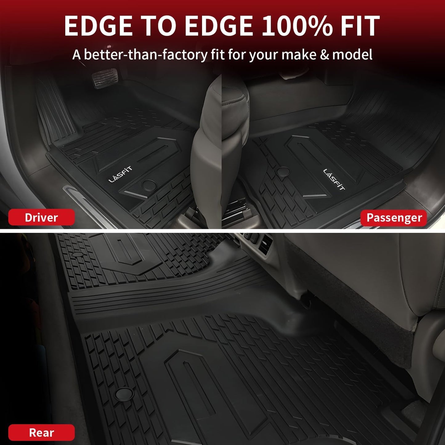 LASFIT Front Floor Mats 2019-2025 for Chevrolet Silverado/GMC Sierra 1500, 2020-2025 Chevy Silverado/GMC Sierra 2500HD 3500HD, Crew Cab/Double Cab, All Weather TPE Floor Liners, 1st Row Only