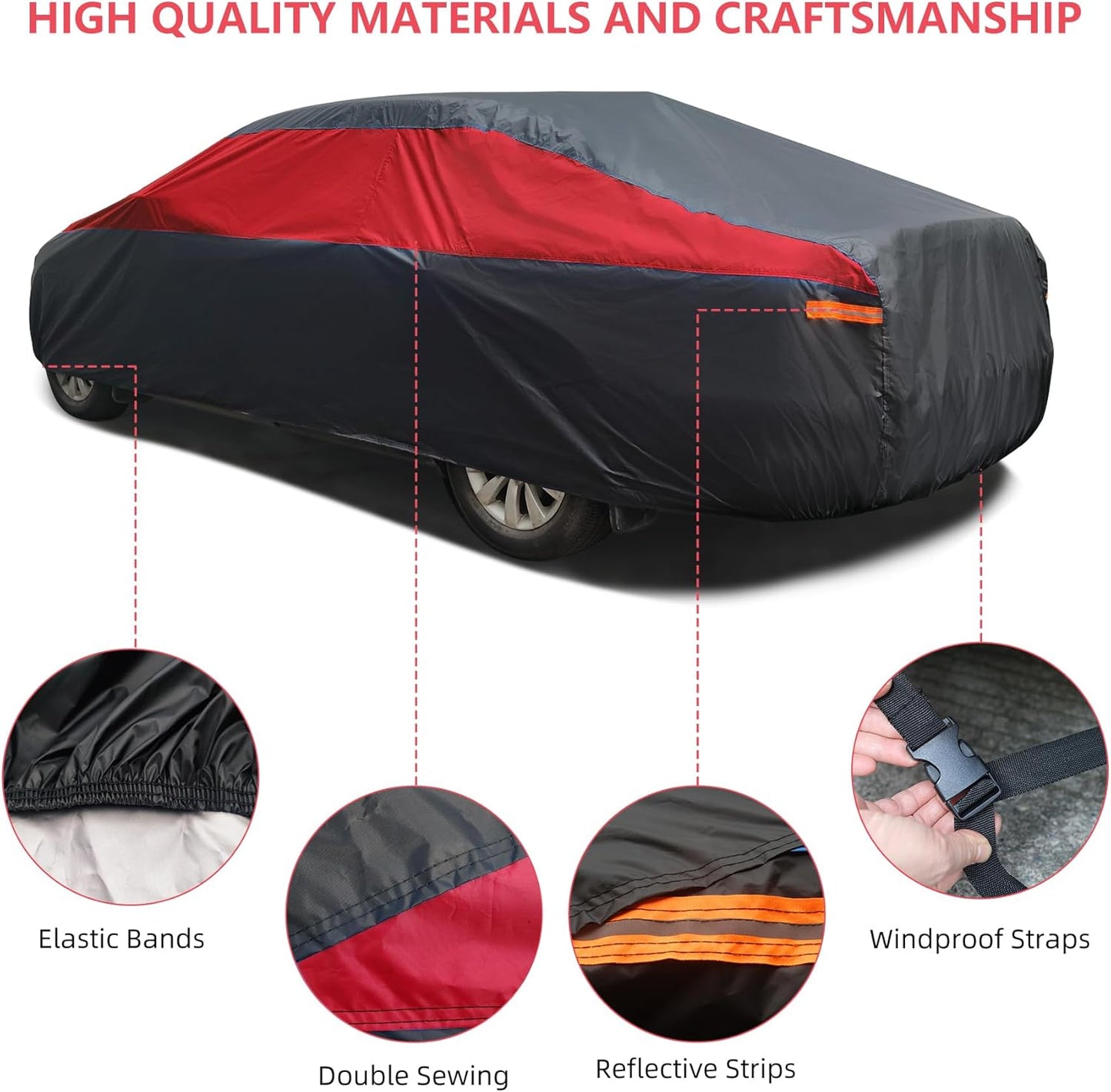 Car Cover Waterproof All Weather,Outdoor Car Cover for Automobiles,Full Exterior Cover Windproof Outdoor car Cover UV/Snow/Hail/Dust Protection Fit Sedan-Length 181" to 190"