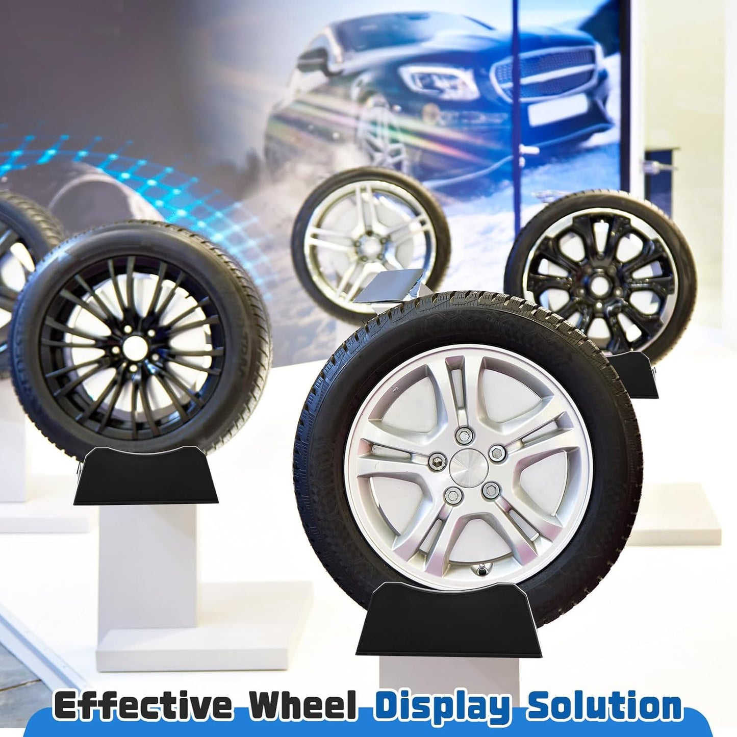 2 Pcs Car Tire Display Stand Wheel Display Rack Adjustable Width Rim Storage Wheel Rim Holder Tyre Stand Base Tire Tray Base for Exhibition Shop Garage Trade Show, Black