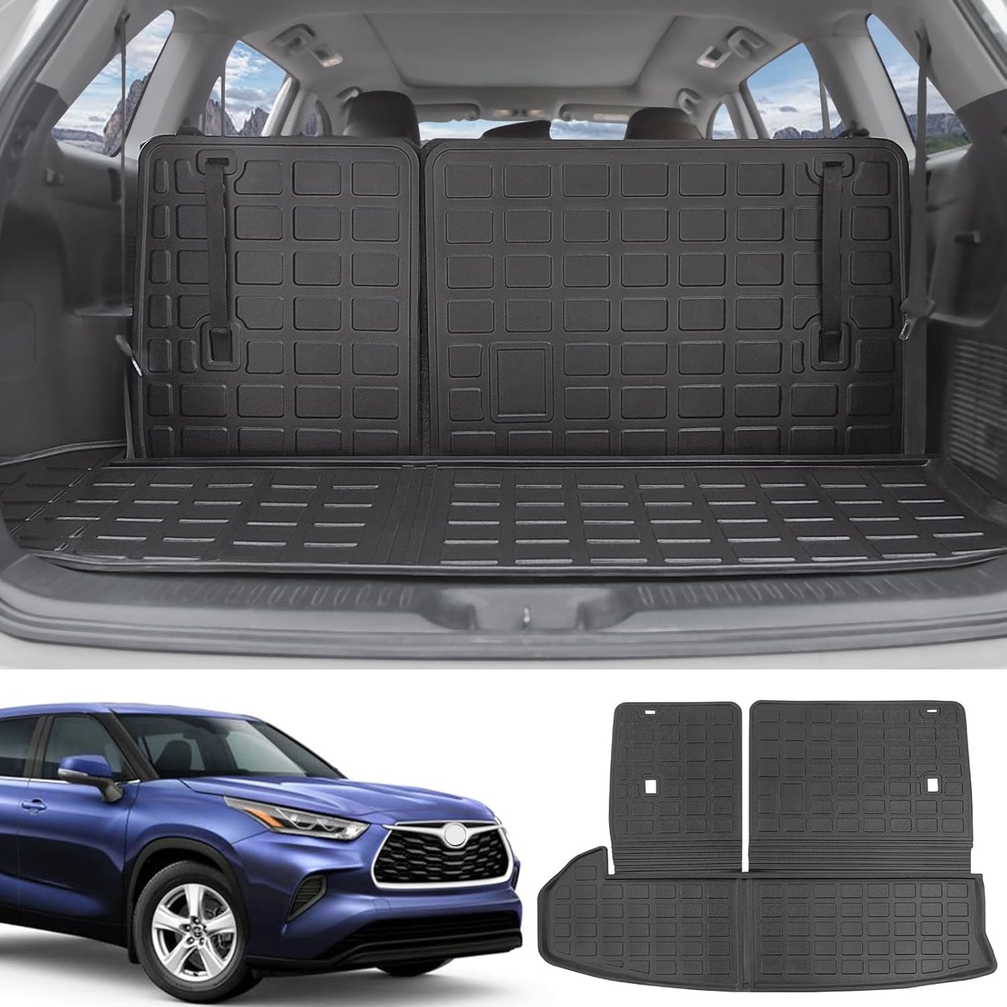 powoq Cargo Mat Compatible with 2014-2019 Toyota Highlander Trunk Mat Backrest Trunk Liner TPE Cargo Liner Replacement for 2014-2019 Toyota Highlander Accessories