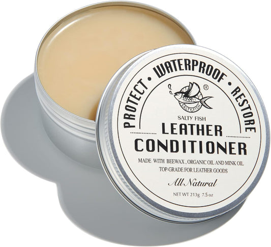 SALTY FISH All-Natural Leather Conditioner and Cleaner,Made with Mink Oil Beeswax,Protect Soften Waterproof Leather Furniture,Car Seats,Shoes,Boots,Bags (7.5 Oz)