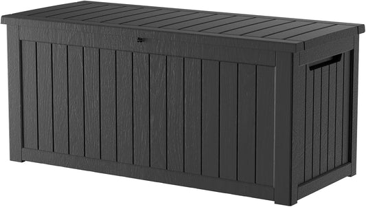 270 Gallon Outdoor Storage Box Patio Deck Box Waterproof, Resin Lockable Outside Large Storage Bin for Pool Cushion Furniture, Garden Tools UV-Resistant, Black