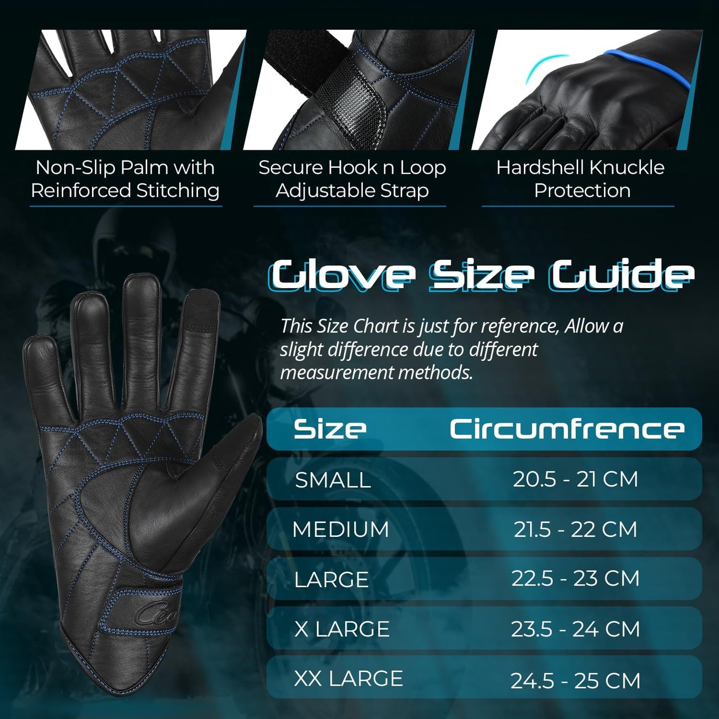 aasportx Motorcycle Gloves - Men's Leather Motorbike Gloves with Touchscreen Function - Non-Slip Pads for Men & Women
