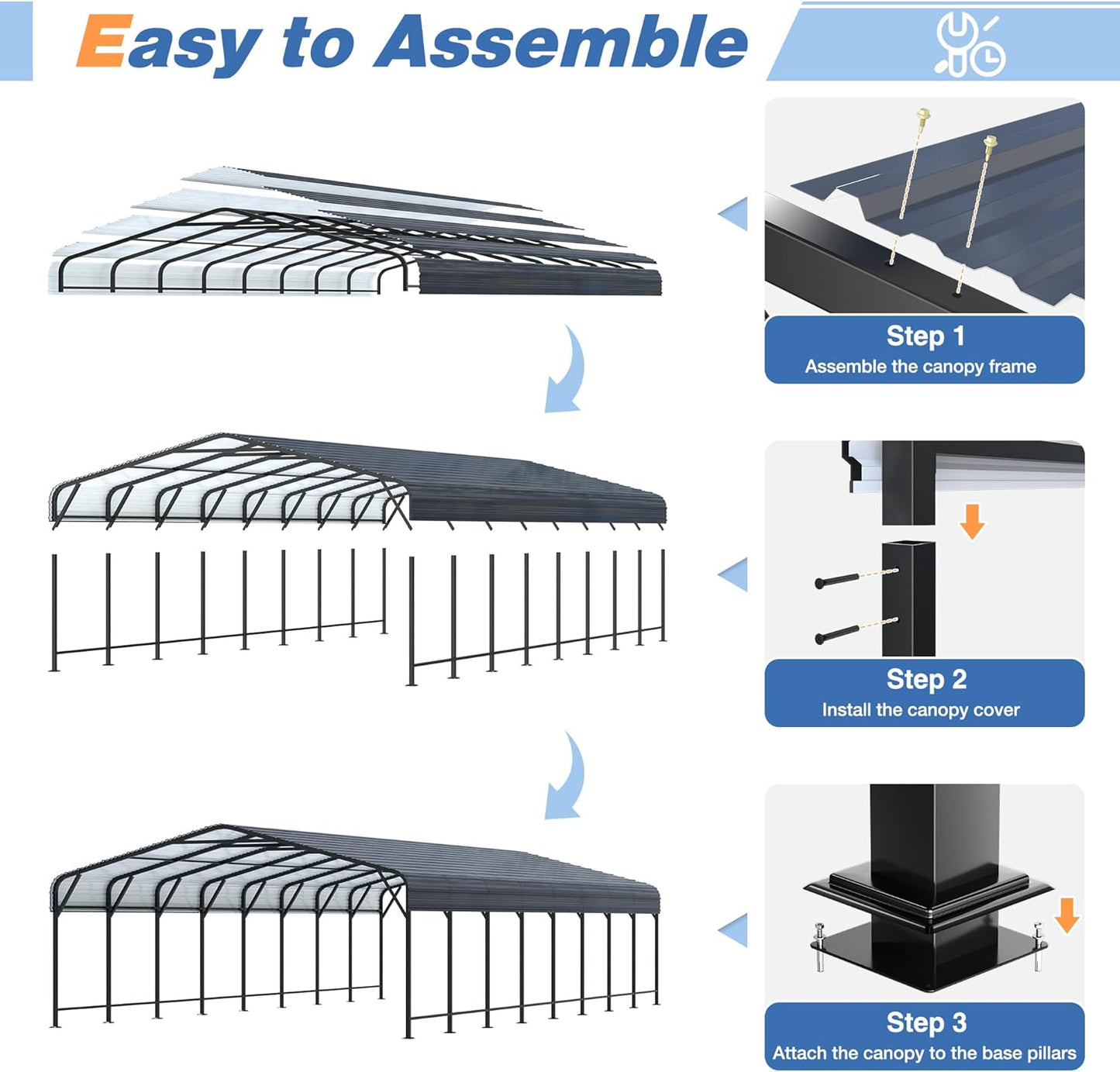 20x40 FT Metal Carport Canopy Heavy Duty with Reinforced Base and Galvanized Steel Roof & Frame, Garage Shelter for Cars, Boats and Trucks