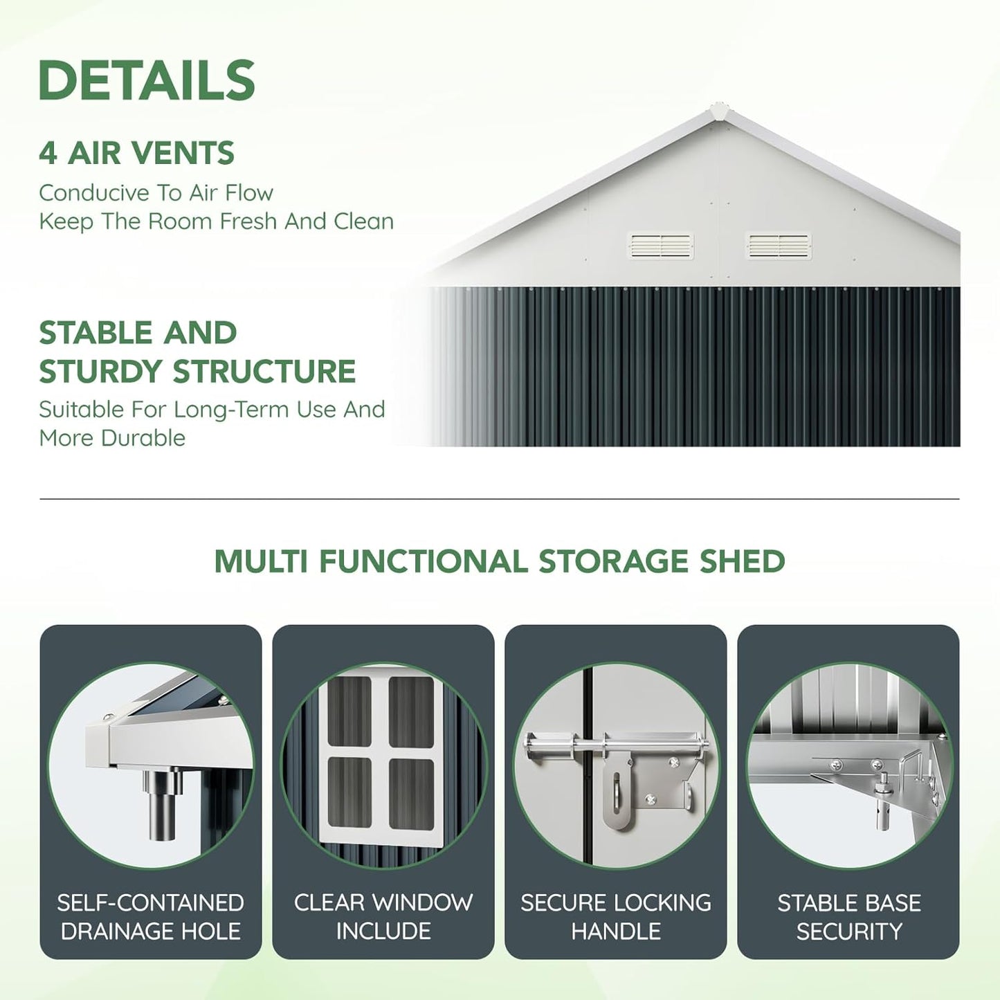 8X6FT Outdoor Steel Storage Shed with Lockable Doors, One Window, No Base, Ideal for Garden, Backyard, Patio Storage