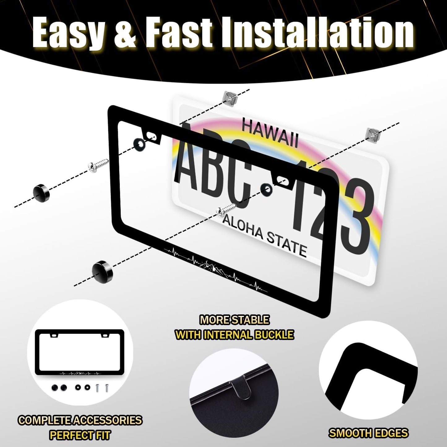 Mountain License Plate Frame Mountains Heartbeat License Plate Holder Colorful License Plate for Car Decoration Stainless Steel Car Accessory with Screws for Men Women 12.3" x 6.3"