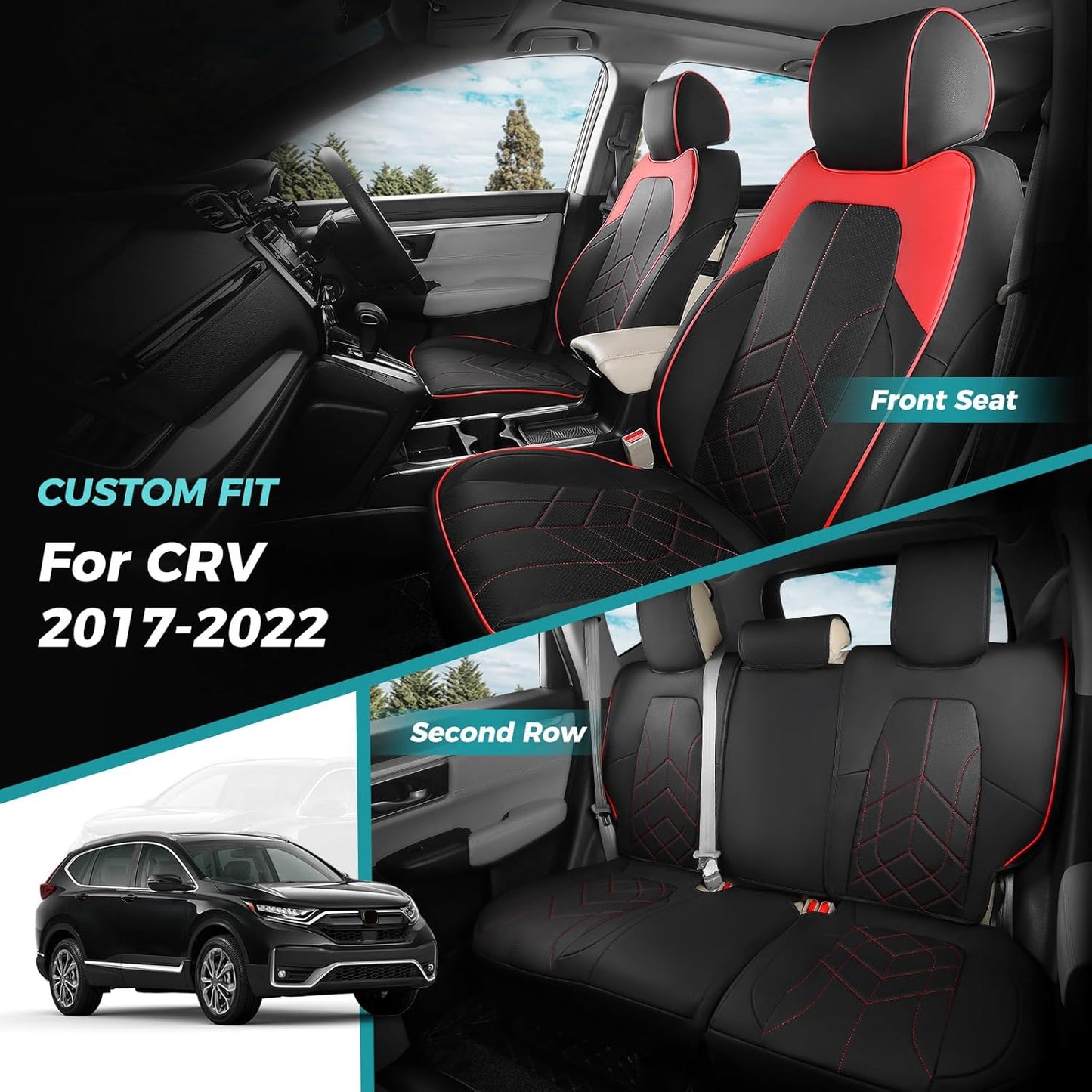 for Honda CRV Seat Covers Custom Fit 2017-2022 EXL EX LX Sport,Touring,Hybrid - Luxury Waterproof Leather Car Seat Covers Full Set - BlackRed