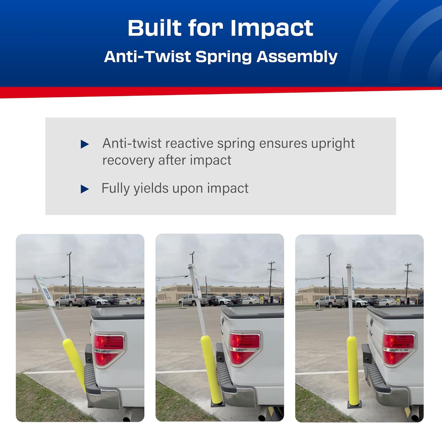 Impact Recovery - Sta-Rite Flexible Sign Post - Sign Holder - Handicap Parking Signs - Made in the USA - 78” with Yellow Bollard - Reserved Parking Signage